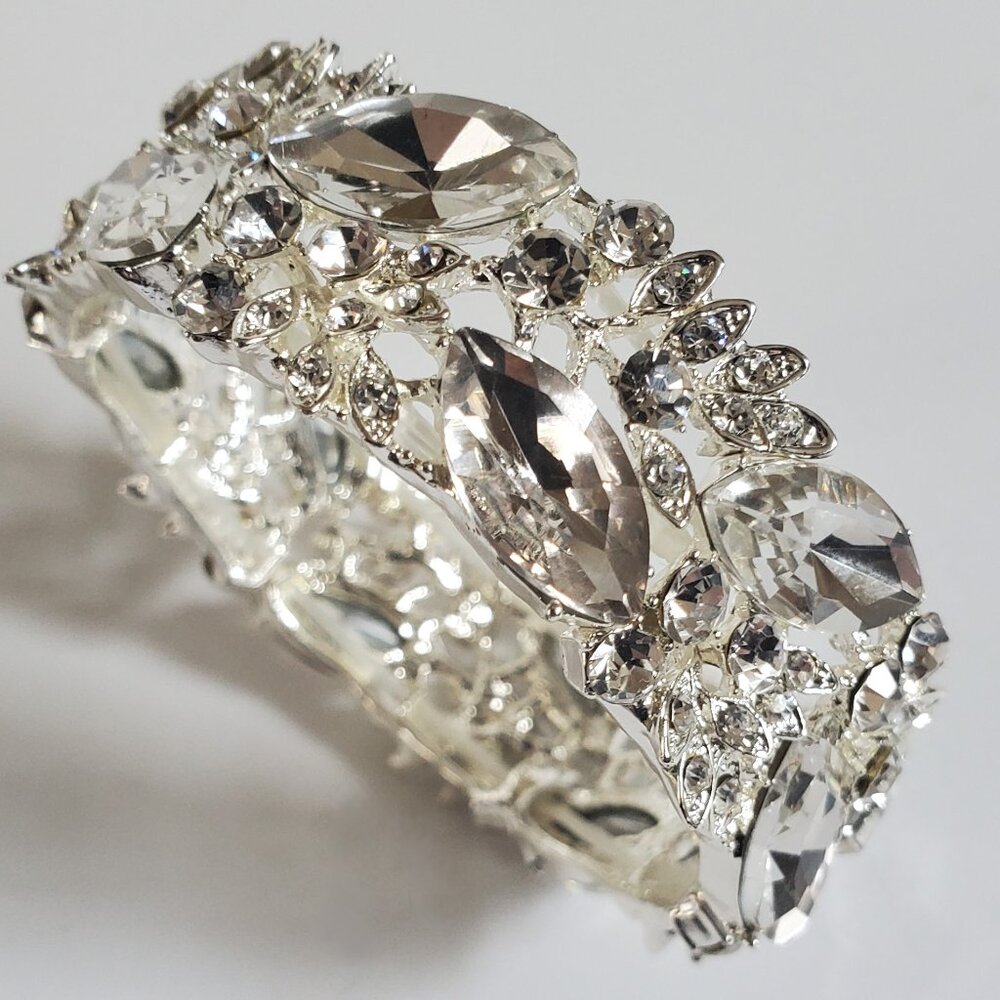 Crystal Rhinestone Stretchy Cuff Bracelet - Bridal/Prom/Any Occasion - Picture 4 of 11